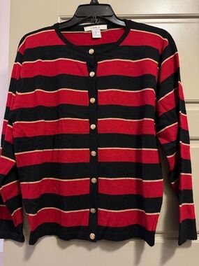 Lise J. Striped Button Cardigan - Red, Black, Gold